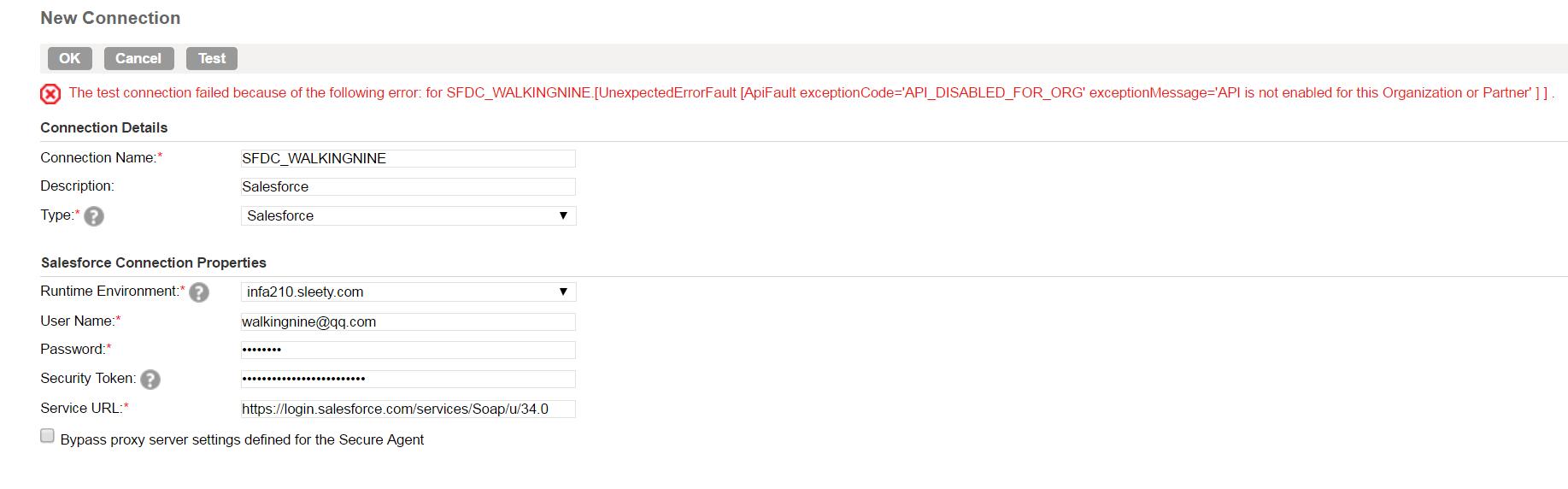 SFDC Connection Error